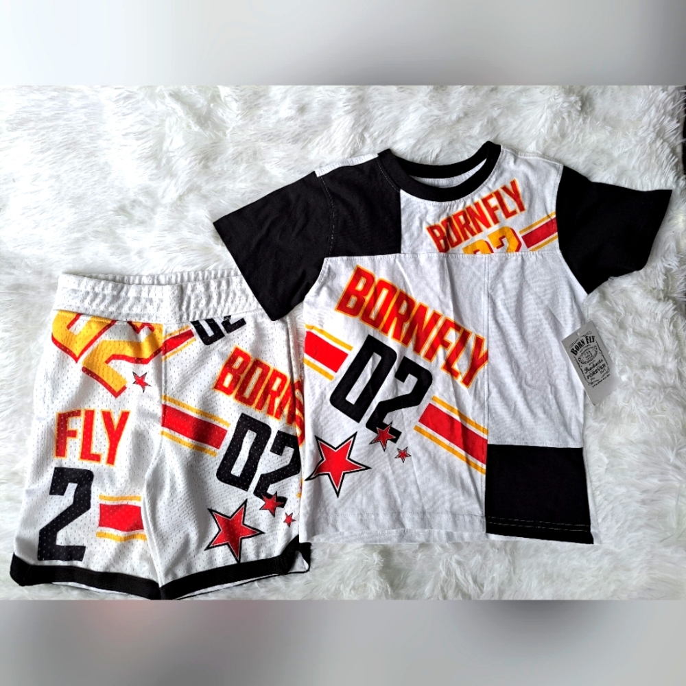 Born Fly Kids Graphic T-Shirt and Shorts Set - Black and White Size 6 NWT